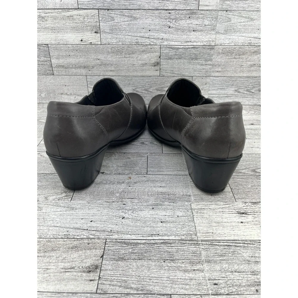 Clarks‎ Bendables Women Size 9.5M Dark Gray Leather Slip On Loafers Block Heel
